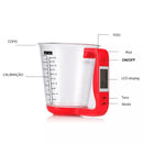 Copo Medidor INTELIGENTE 3 em 1  a bateria, Mede Peso, Volume e Temperatura