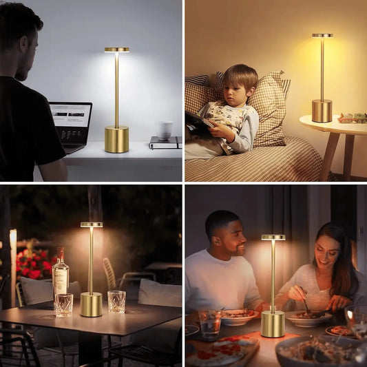 Luminária de Mesa de Metal Clássica com luzes LED e sensor de toque recarregável