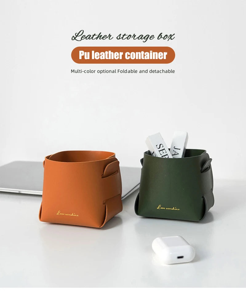 Caixa organizadora em couro PU para material de escritório