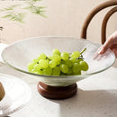 Prato de Frutas em vidro com base de madeira Decorativo para Mesa Posta
