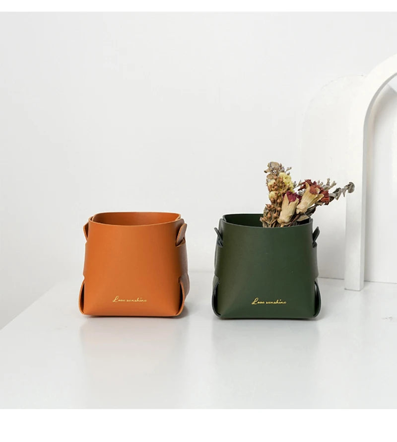 Caixa organizadora em couro PU para material de escritório