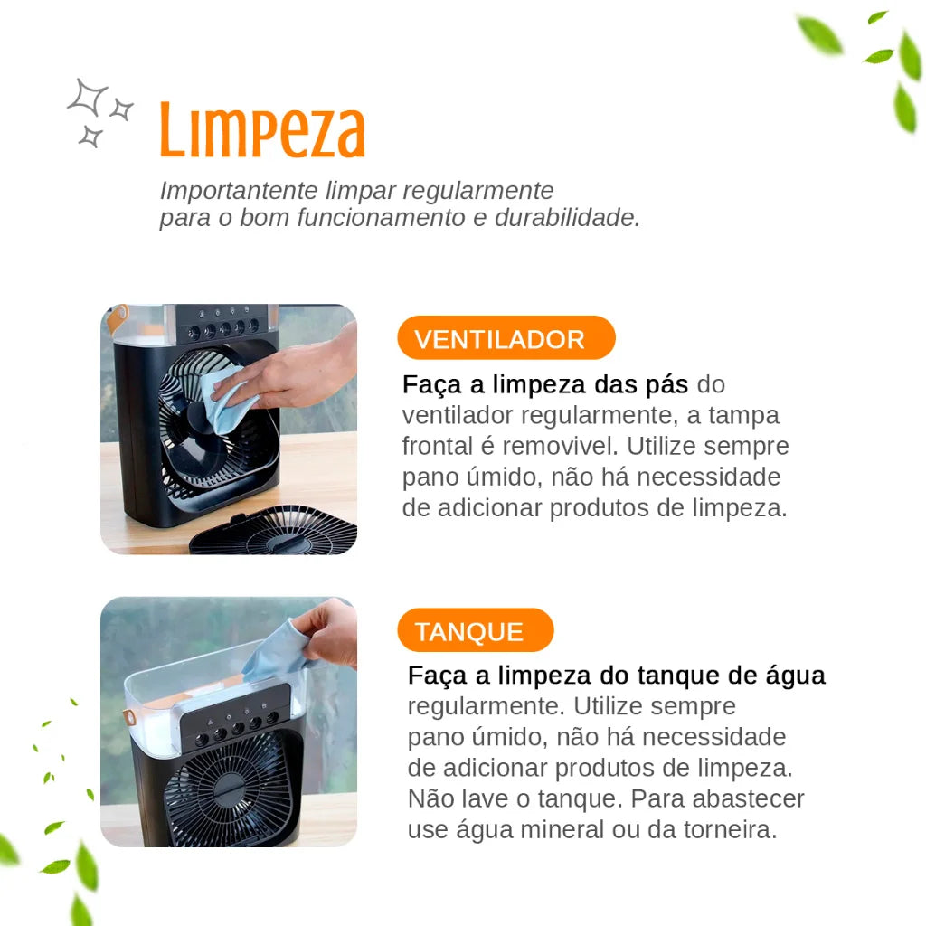 Mini Ventilador com Climatizador Umidificador Portátil Reservatório 600ml