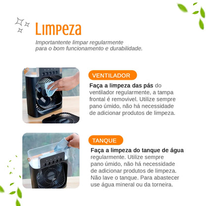 Mini Ventilador com Climatizador Umidificador Portátil Reservatório 600ml