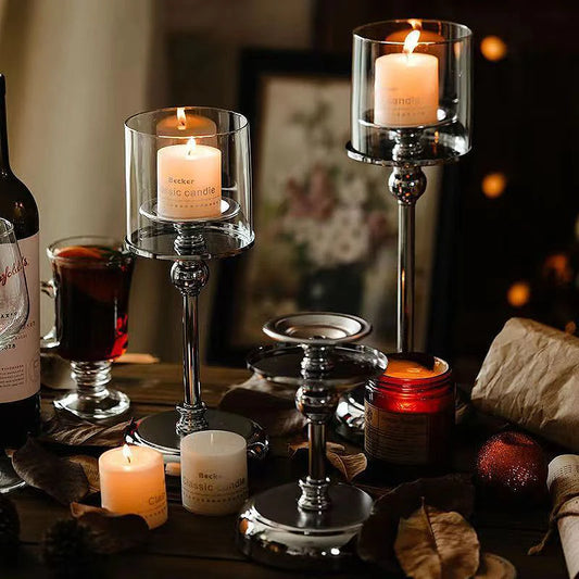 Castiçal de Liga Metálica com Vidro com estilo Moderno para Ornar a Sala de Jantar