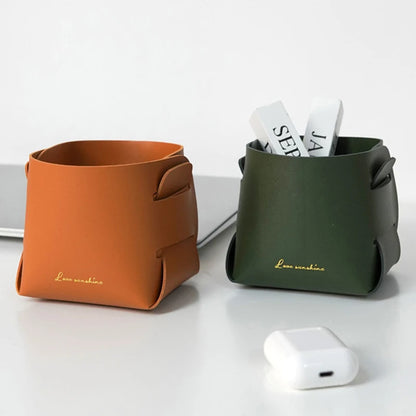 Caixa organizadora em couro PU para material de escritório