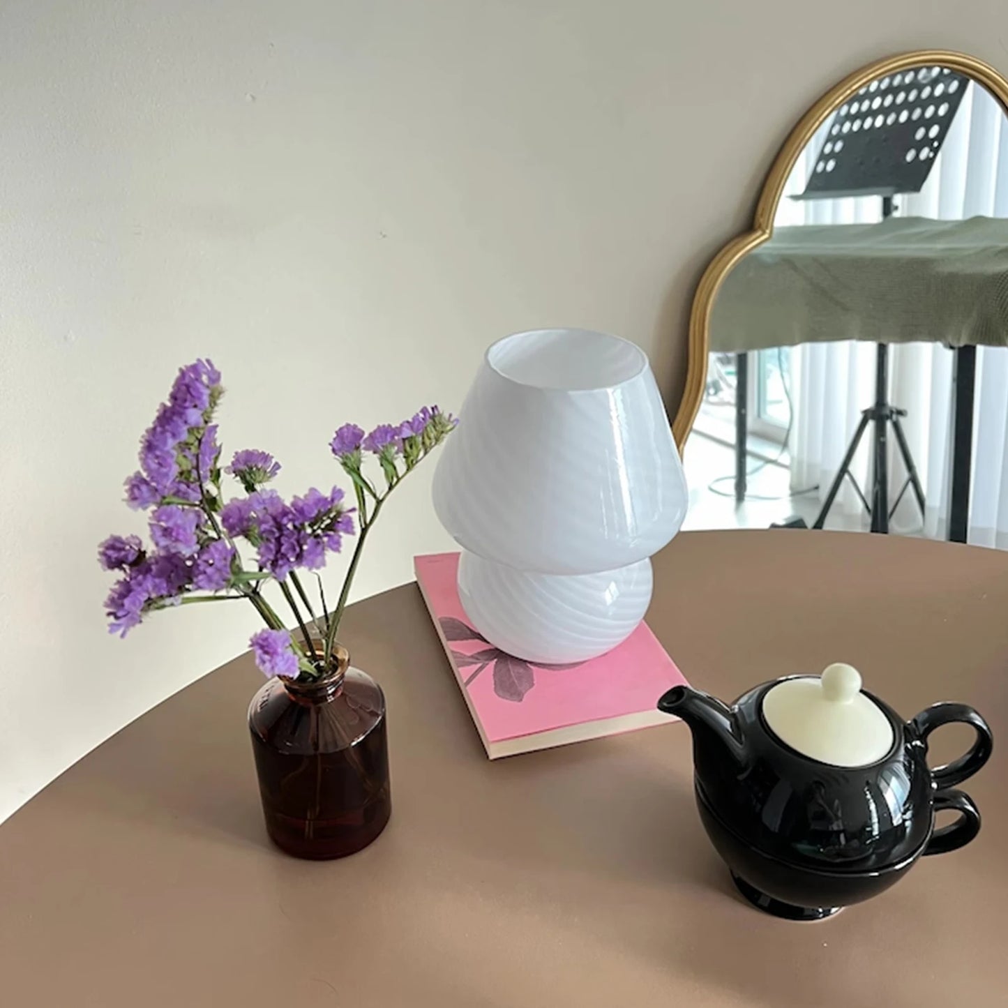 Luminária de mesa de Vidro Murano Listrada Estilo Pequeno Cogumelo Com Luzes LED 3 cores