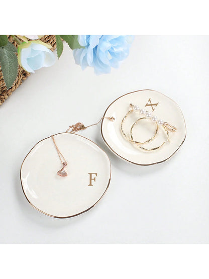 Prato Porta Jóias em Cerâmica com Iniciais Personalizada