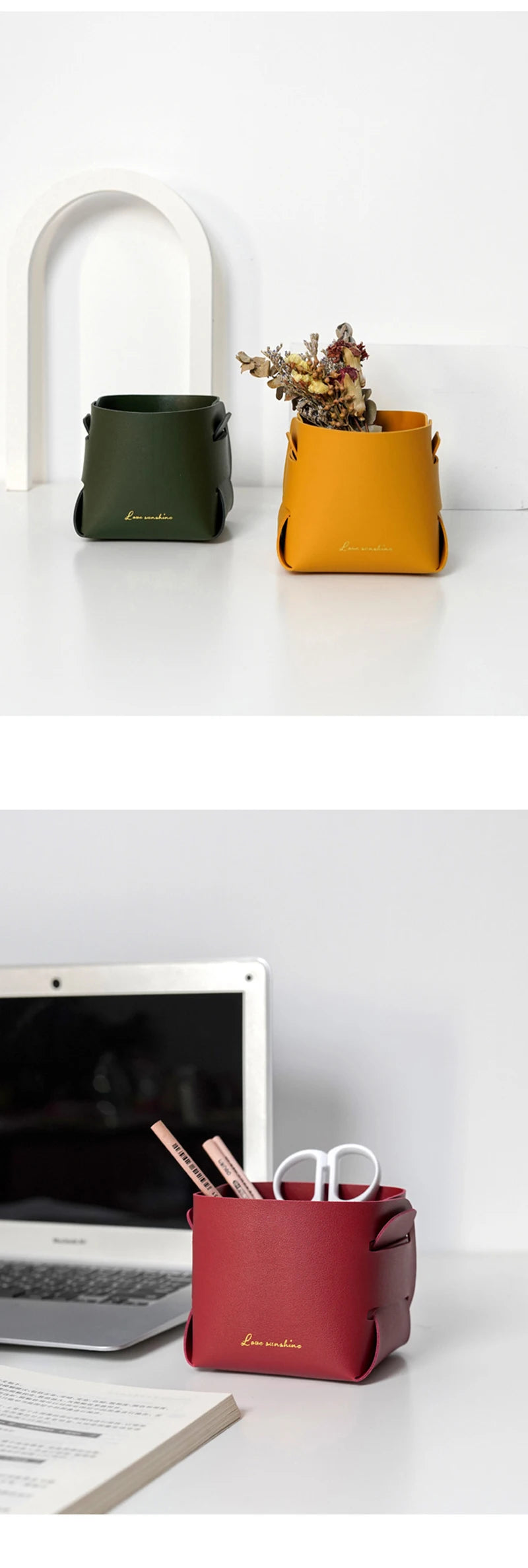 Caixa organizadora em couro PU para material de escritório