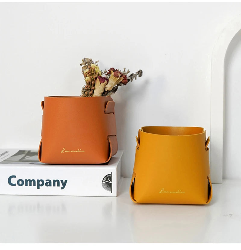 Caixa organizadora em couro PU para material de escritório