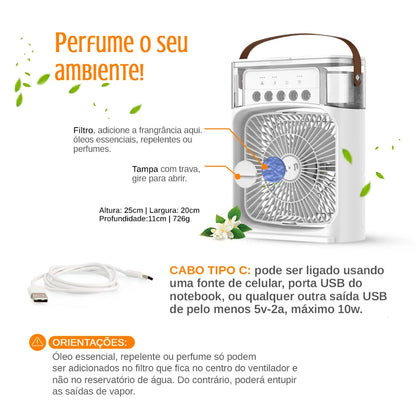 Mini Ventilador com Climatizador Umidificador Portátil Reservatório 600ml