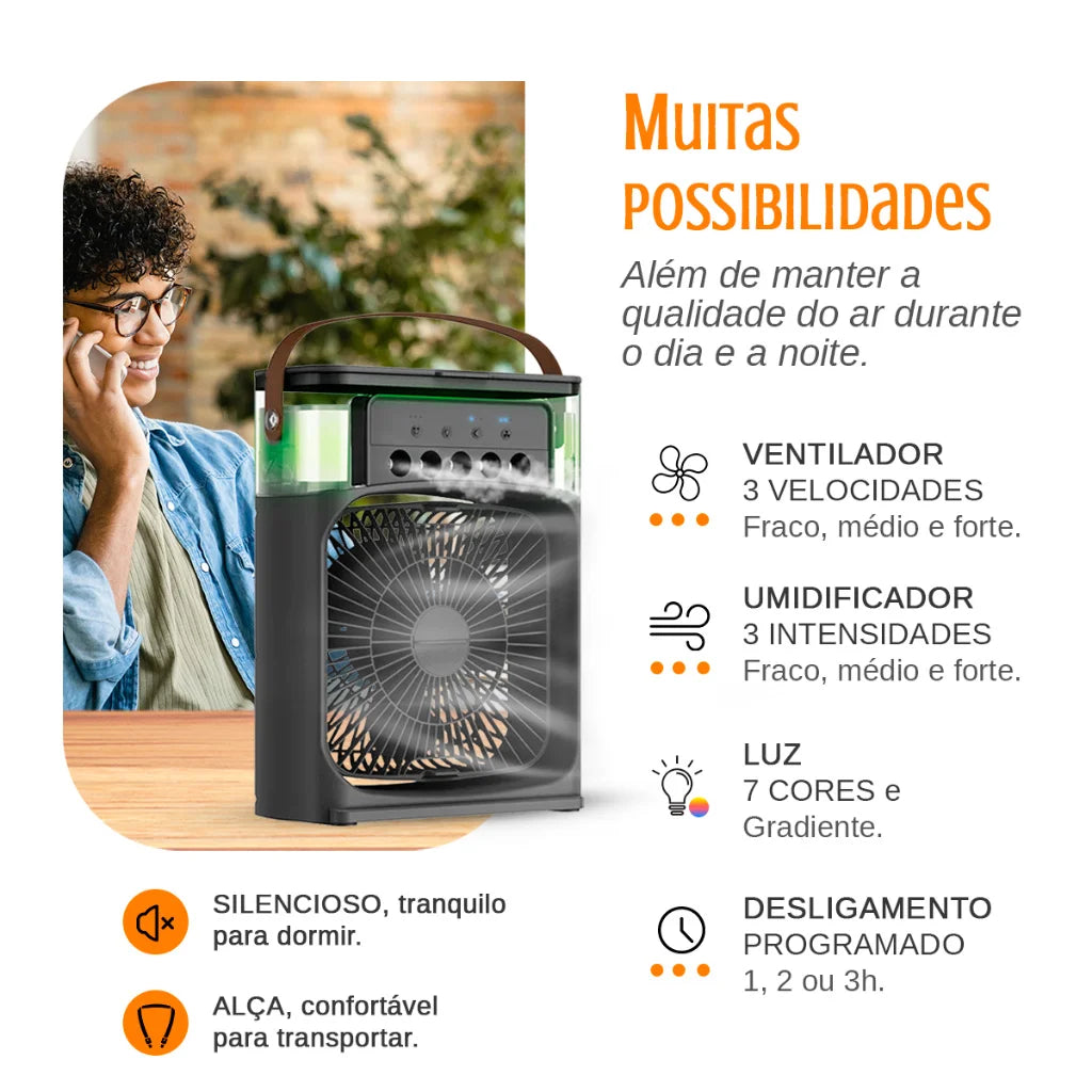 Mini Ventilador com Climatizador Umidificador Portátil Reservatório 600ml
