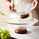 Prato de Frutas em vidro com base de madeira Decorativo para Mesa Posta