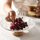 Prato de Frutas em vidro com base de madeira Decorativo para Mesa Posta